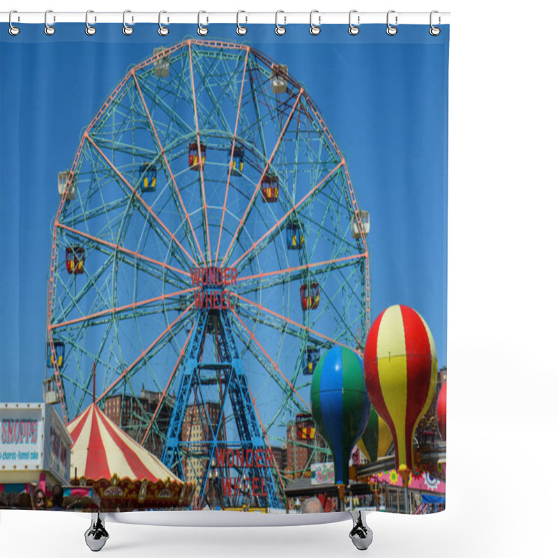 Personality  Brookyln, New York - May 10, 2018: View Of The Wonder Wheel, A Famous Ferris Wheel In Luna Park On Coney Island Shower Curtains