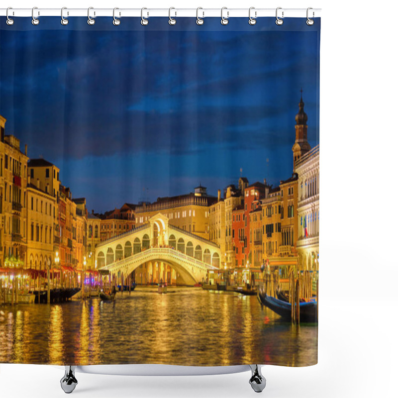 Personality  Rialto Bridge Ponte Di Rialto Over Grand Canal At Night In Venice, Italy Shower Curtains