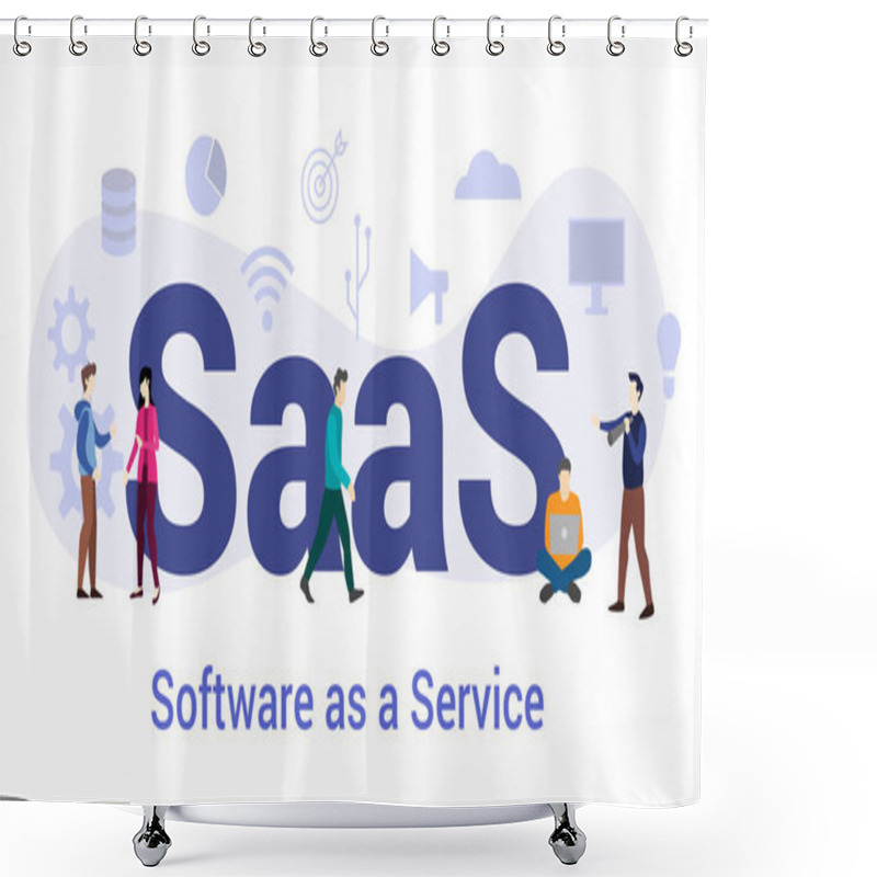 Personality  Saas Software As A Service Concept With Big Word Or Text And Team People With Modern Flat Style - Vector Shower Curtains