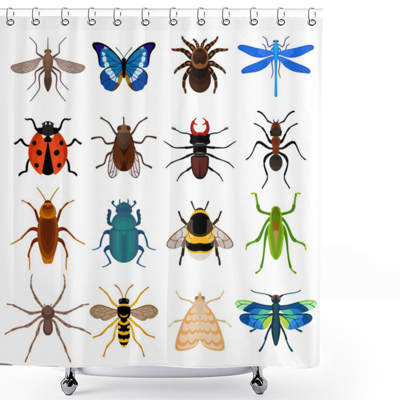 Personality  Insects Icons Set Shower Curtains