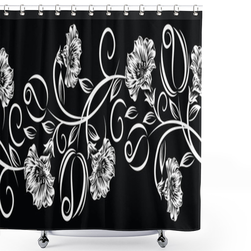 Personality  Seamless Vector Rose Flower Border Shower Curtains