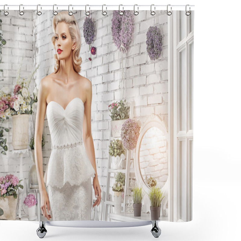 Personality  The Beautiful  Woman Posing In A Wedding Dress Shower Curtains