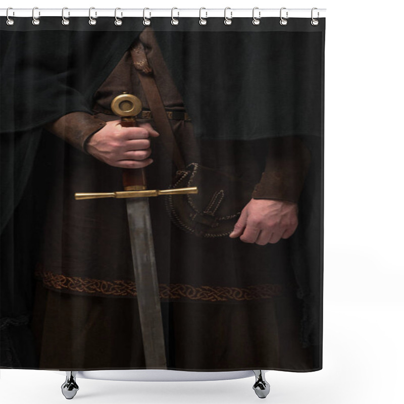 Personality  Cropped View Of Medieval Scottish Knight In Mantel With Sword Shower Curtains