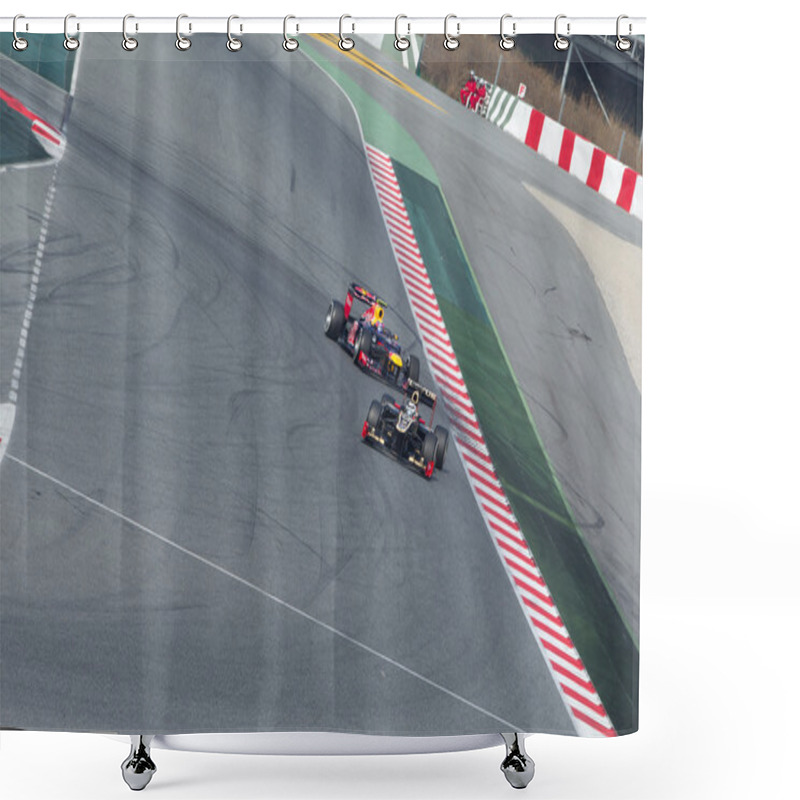 Personality  Kimi Raikkonen (FIN) Lotus E20 - Mark Webber (AUS) Red Bull Raci Shower Curtains