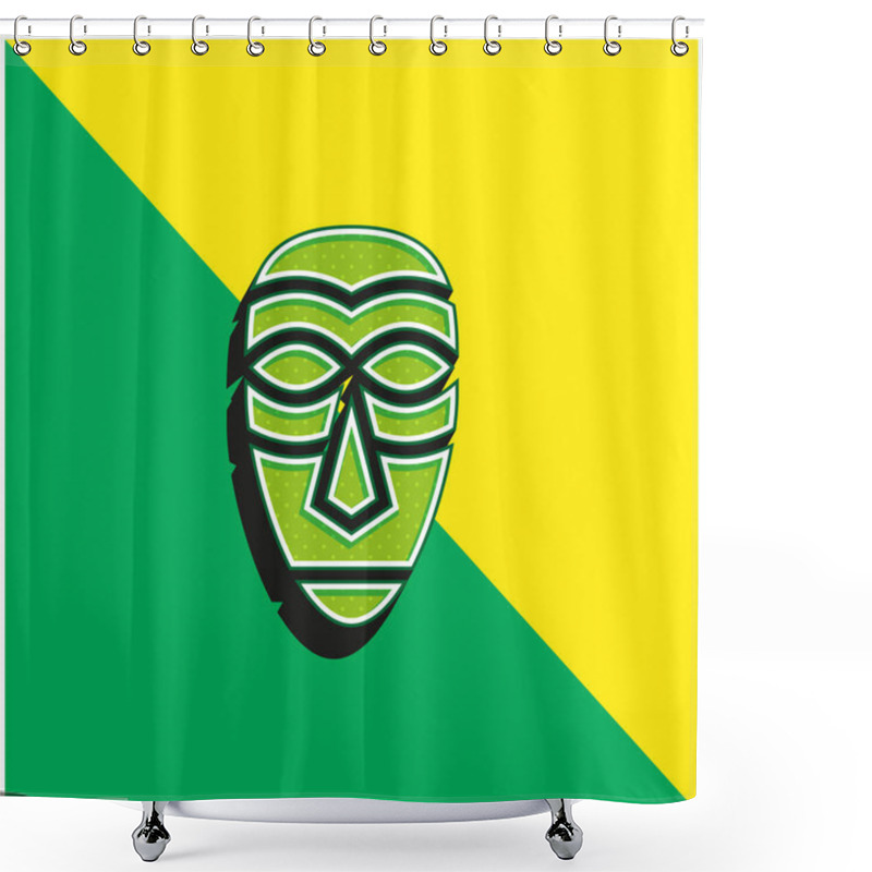 Personality  African Mask Green And Yellow Modern 3d Vector Icon Logo Shower Curtains