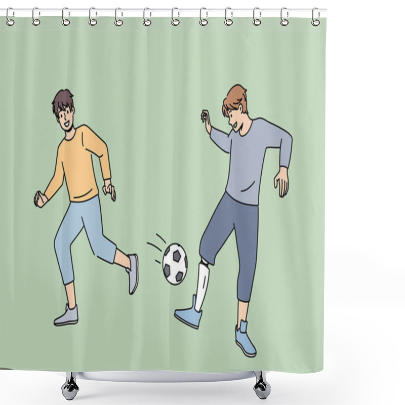 Personality  Smiling Boy With Prosthesis Play Football With Friend  Shower Curtains