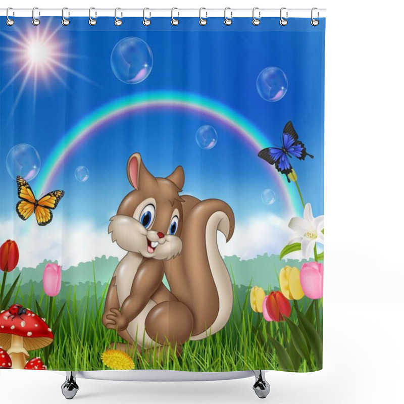 Personality  Cartoon Squirrel With Nature Background Shower Curtains