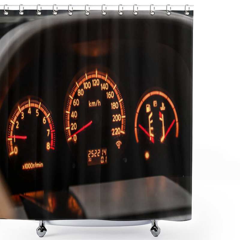 Personality  Car Dashboard With White  Backlight: Odometer, Speedometer, Tachometer, Fuel Level, Water Temperature And Mor Shower Curtains