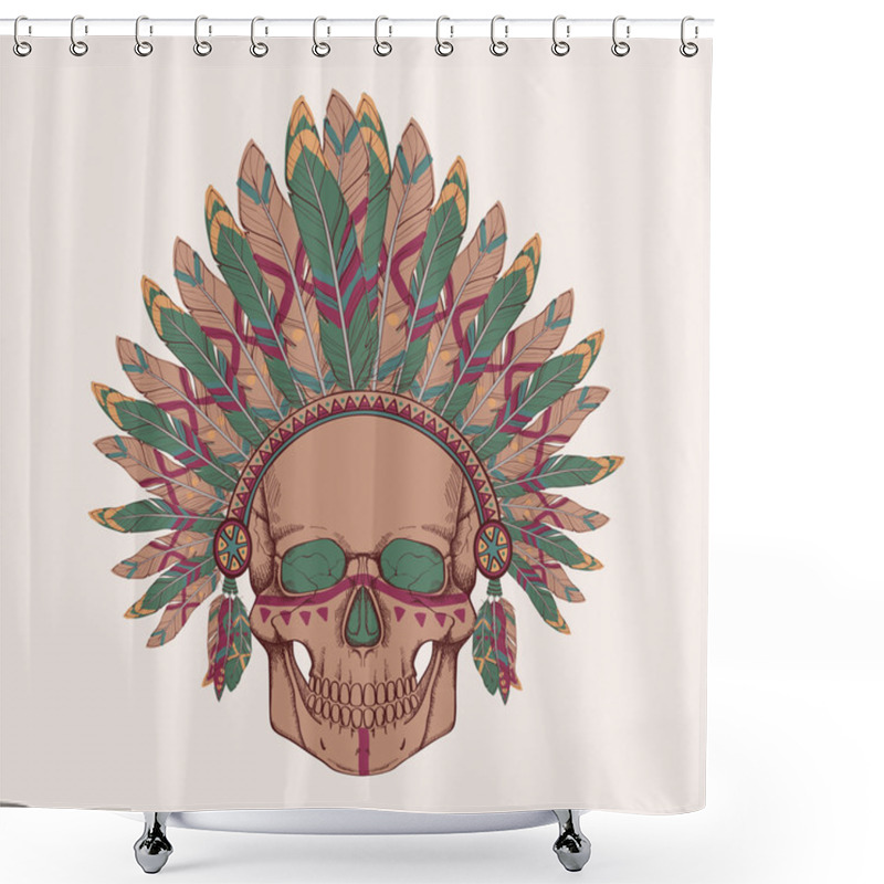 Personality  Vector Illustration Of Human Skull In Native American Indian Chief Headdress Shower Curtains