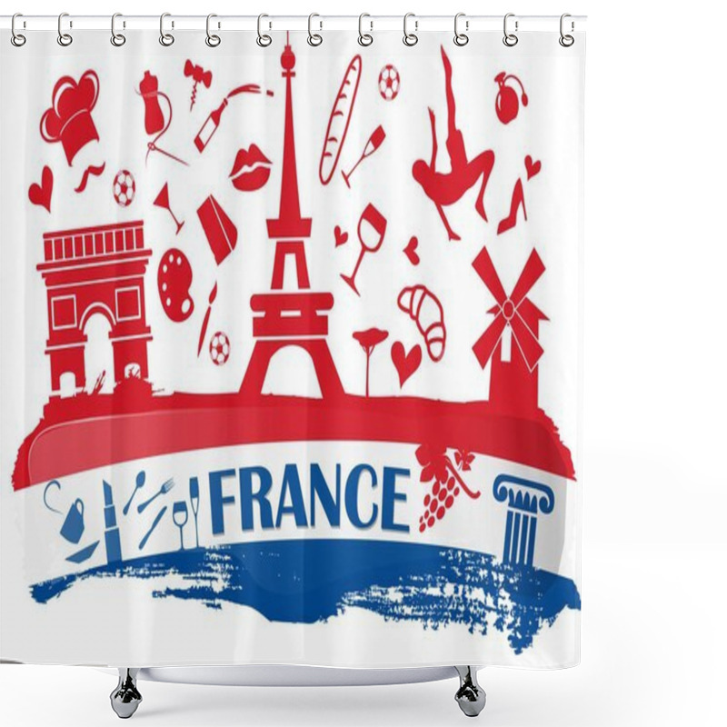 Personality  Franch Holiday Banner With Silhouette Symbol Shower Curtains