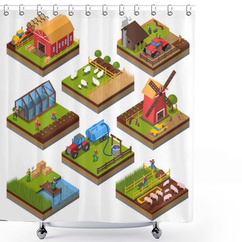 Personality  Agricultural Compositions Isometric Set Shower Curtains