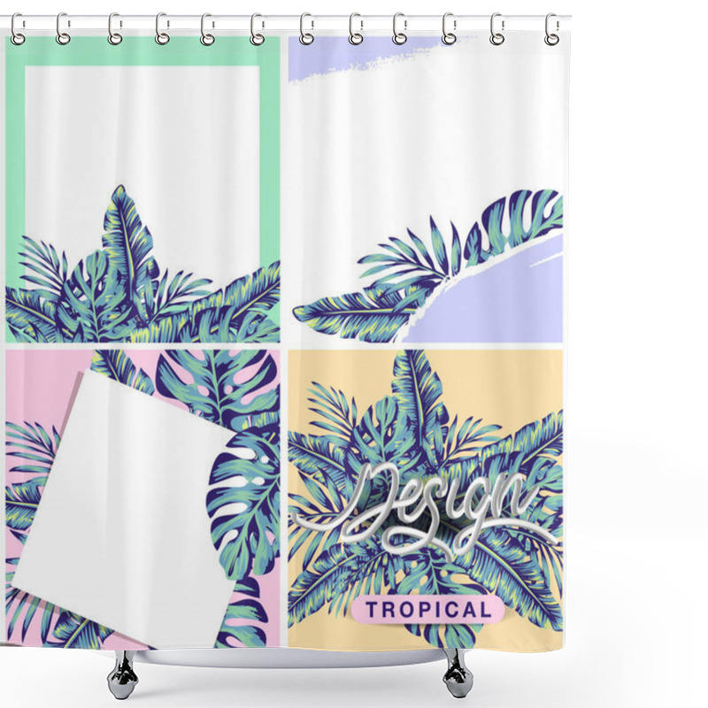 Personality  Background With Banana Leaves. Decorative Image Of Tropical Foliage, Flowers And Birds. Set Of Story And Post Square Frames. Layout For Advertising. Space For Letters Shower Curtains