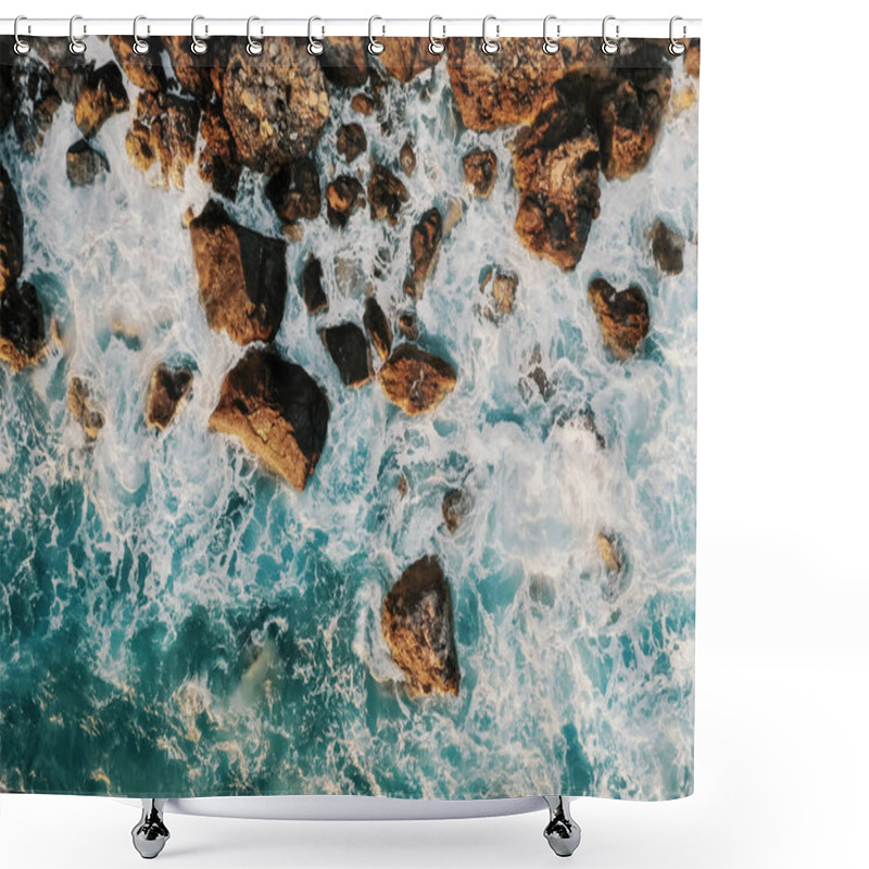 Personality  Birds Eye View Of A Shore Break Shower Curtains