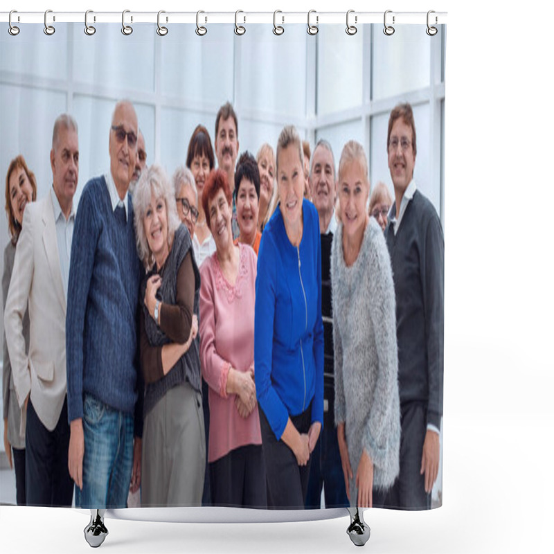 Personality  Group Of Happy Seniors Look At Camera Shower Curtains