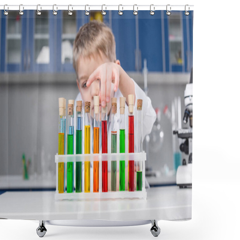 Personality  Little Boy In Chemical Laboratory  Shower Curtains