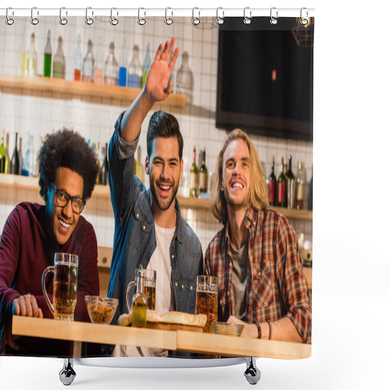 Personality  Friends With Pizza And Beer In Bar Shower Curtains