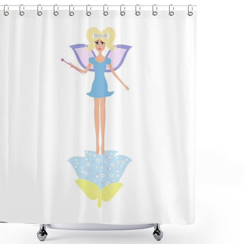 Personality  Cartoon Fairy With A Magic Wand On A Flower Shower Curtains