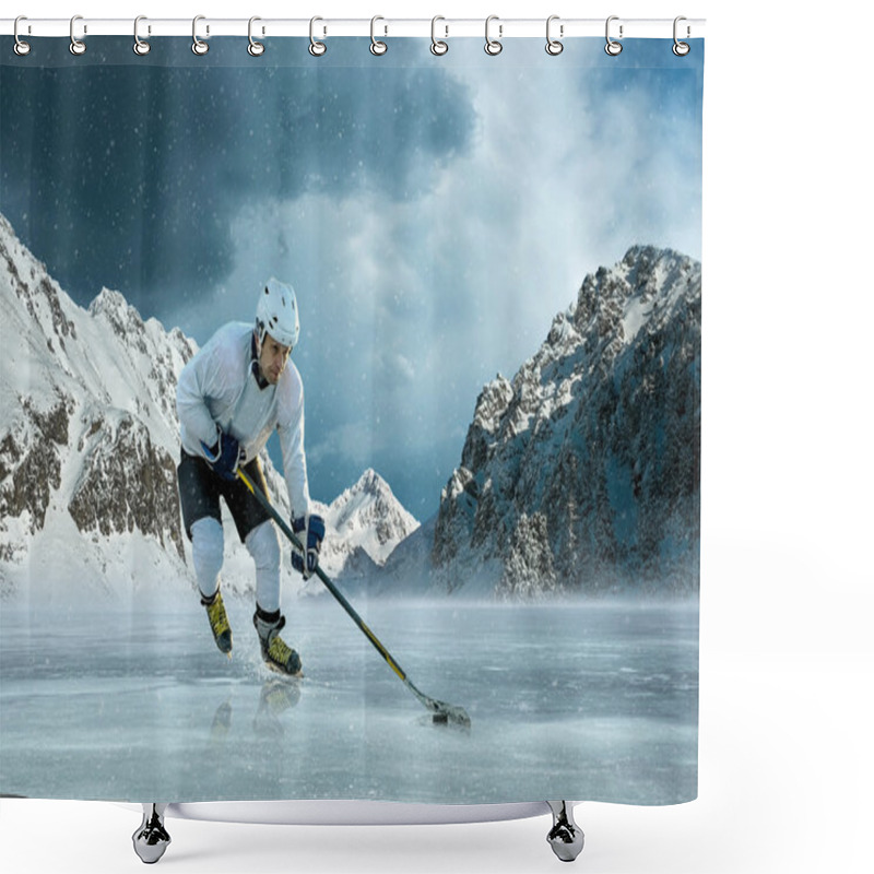 Personality  Ice Hockey Player In Action Outdoor Shower Curtains