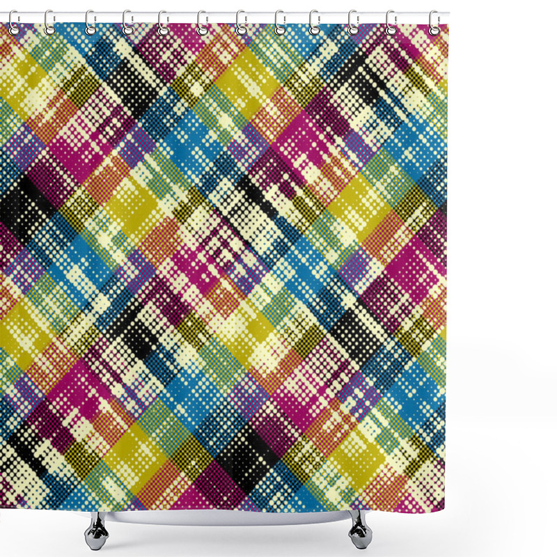 Personality  Abstract Seamless Pattern. Diagonal Plaid Pattern. Vector Image. Art Abstract Gradient Halftone Dots Background. Shower Curtains