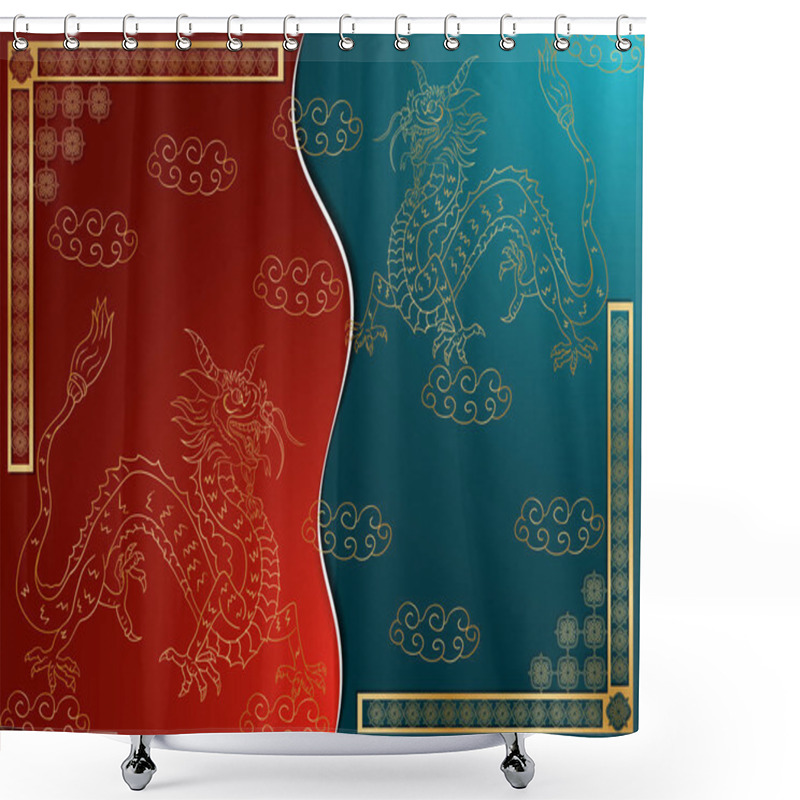 Personality  Greeting Card Design Chinese Paper Cut Background Divided Into T Shower Curtains