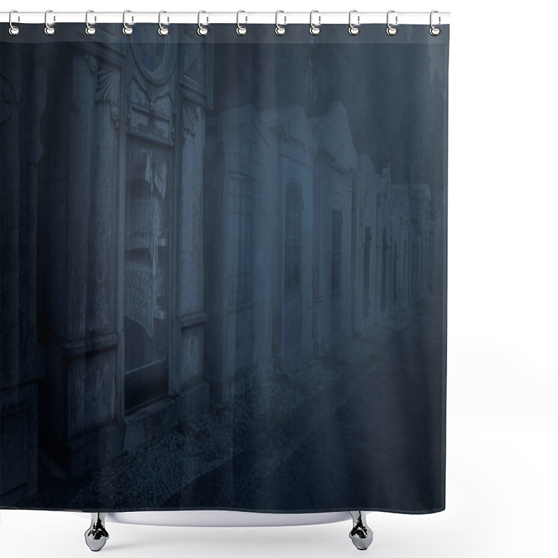 Personality  Moonlit Old European Cemetery In A Foggy Night Shower Curtains