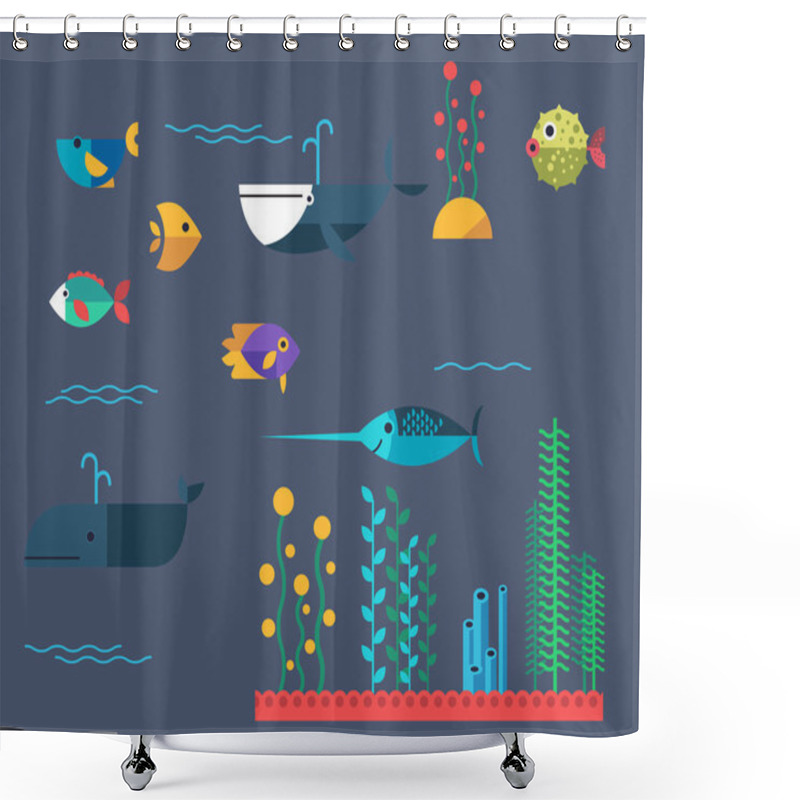 Personality  Set Of Marine Animals, Aquatic Animals Shower Curtains