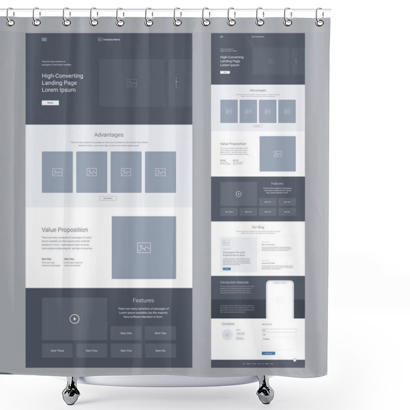 Personality  Landing Page Wireframe Design For Business. One Page Website Layout Template. Modern Responsive Design. Ux Ui Website. Shower Curtains