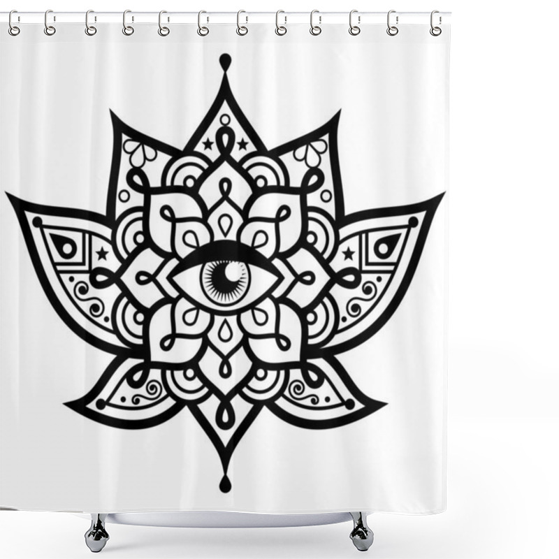 Personality  Lotus Flower With Evil Eye Mandala Vector Design - Symbol Of Protection, Yoga, Zen, Buddhism, Mindfulness Concept Shower Curtains