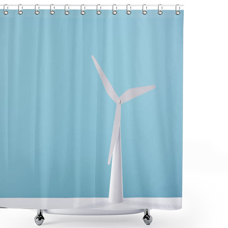 Personality  White Windmill Model On Blue Background And Table Shower Curtains