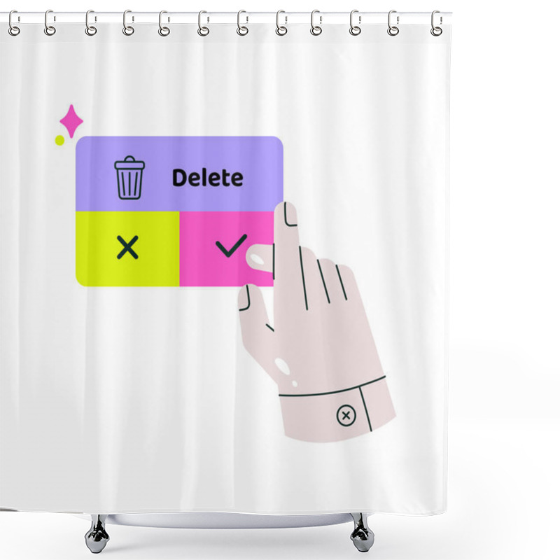 Personality  Illustration Of A Hand Confirming A Delete Action On A Digital Interface With A Trash Icon And Confirmation Buttons, Symbolizing Digital Decisions And Interface Interaction. Shower Curtains