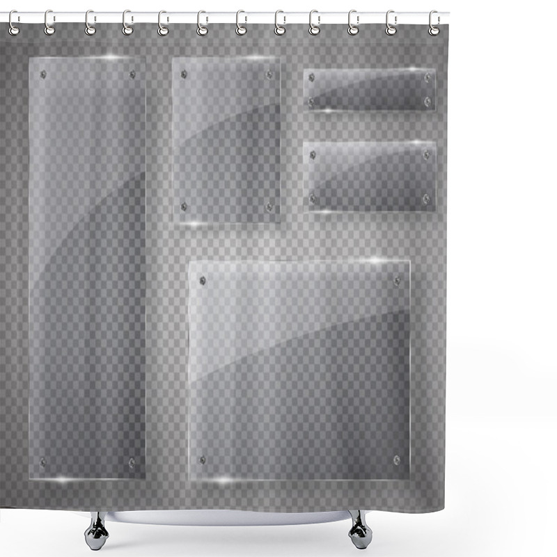 Personality  Glass Plates Set. Vector Glass Banners On Transparent Background. Shower Curtains