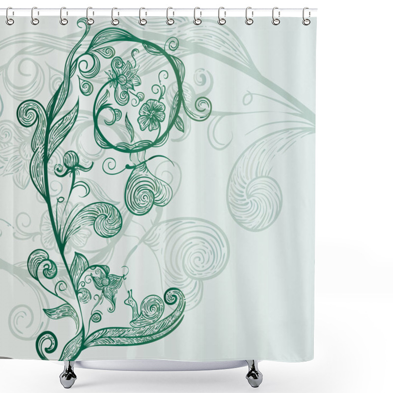 Personality  Vector Hand Drawn Abstract Flowers, Snail, Butterfly Shower Curtains