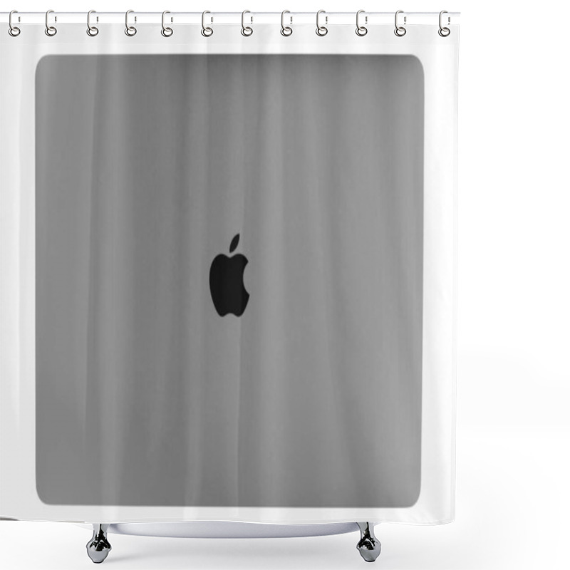 Personality  UK, Newcastle Upon Tyne, 20 July 2022 - Cover View Of MacBook Air / MacBook Pro 13 In Space Gray Color Isolated On White Background. View From Above. Shower Curtains