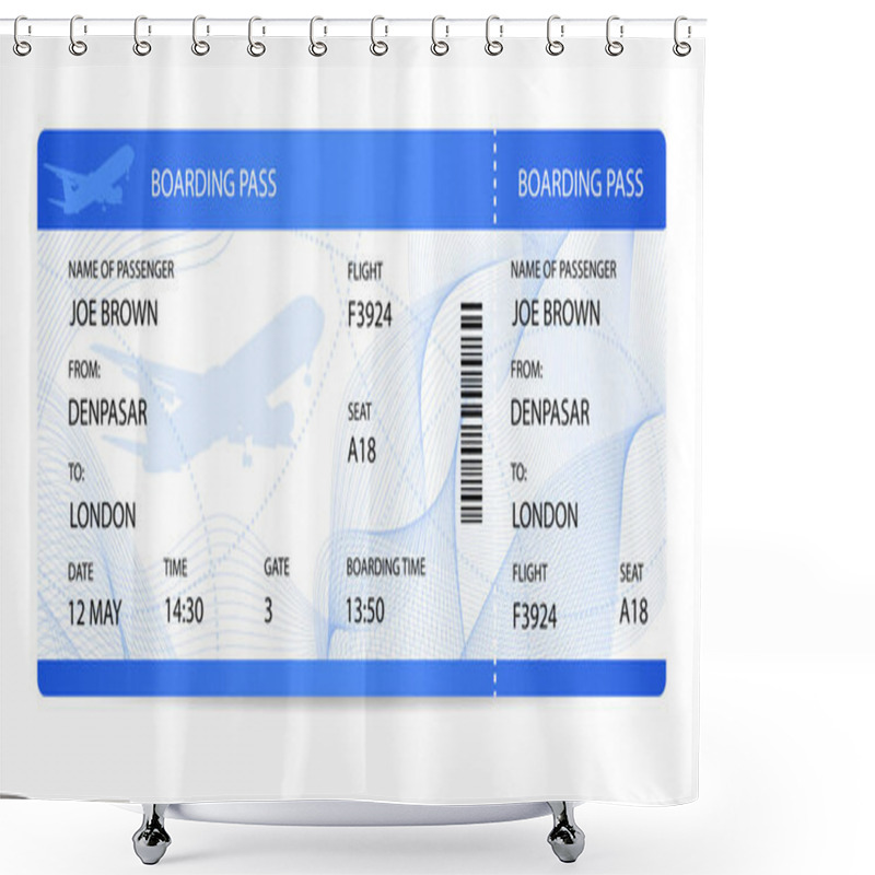 Personality  Boarding Pass (ticket, Traveler Check Template) With Aircraft (airplane Or Plane) Silhouette On Background. Travel By Aerial Transport. Enjoy Your Vacation. Isolated Vector On White Shower Curtains