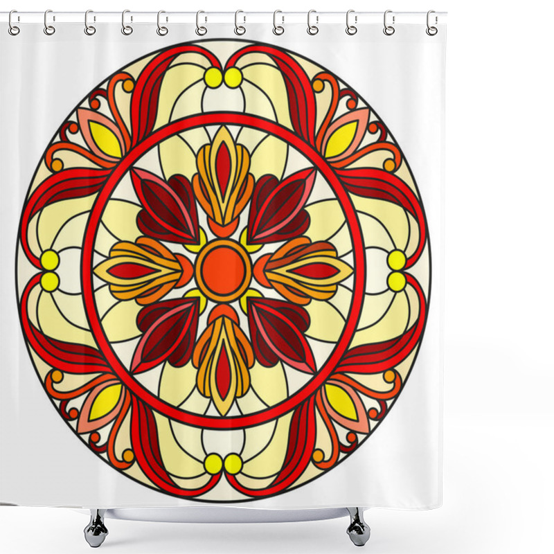 Personality  Illustration In Stained Glass Style With Abstract Flowers, Leaves And Swirls, Circular Image On White Background Shower Curtains