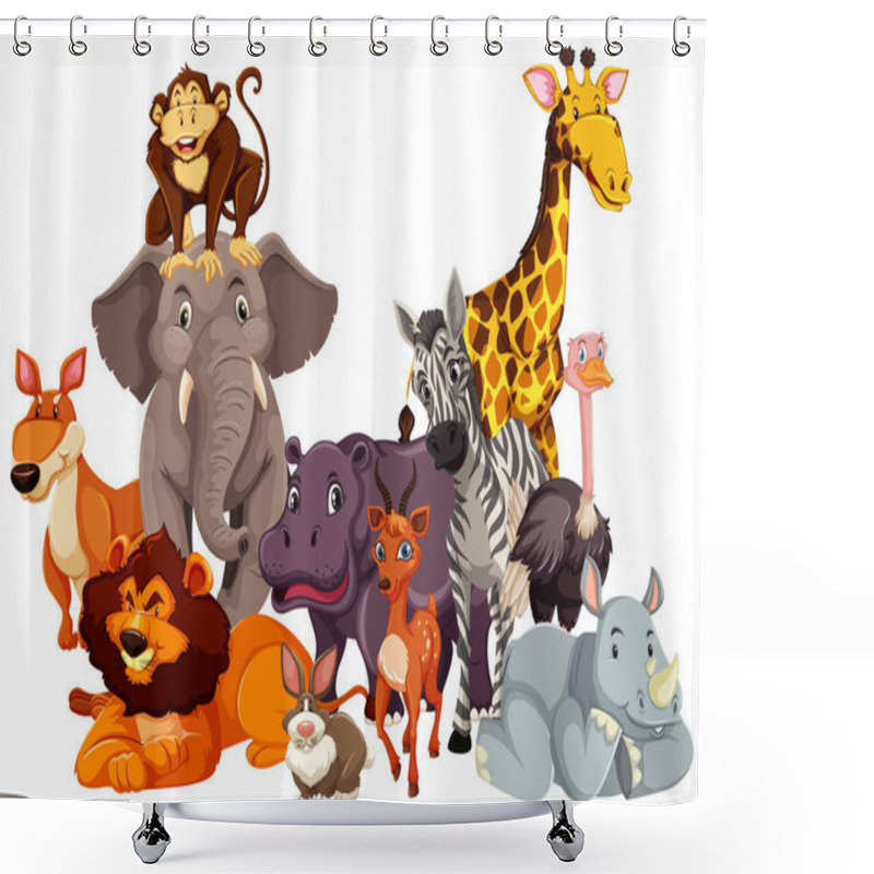 Personality  Group Of Wild Animal Illustration Shower Curtains