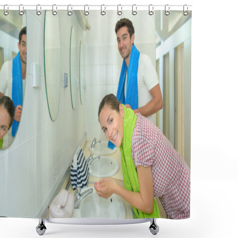 Personality  Washing In Campsite And Couple Shower Curtains