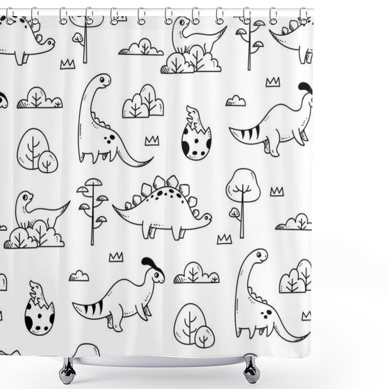 Personality  Set Of Cartoon Dinosaurs In Doodle Style Isolated On White Background Shower Curtains