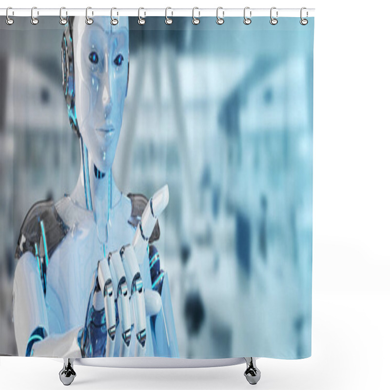 Personality  White Woman Cyborg Pointing Her Finger 3D Rendering Shower Curtains