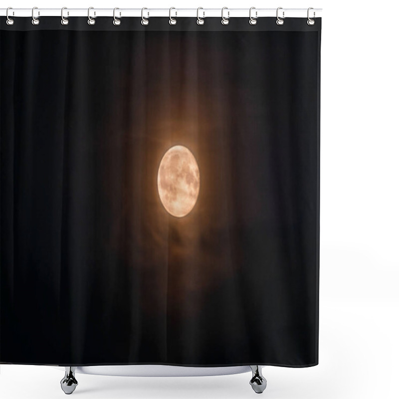 Personality  Full Moon In A Dark Night Sky With A Subtle Halo. Shower Curtains