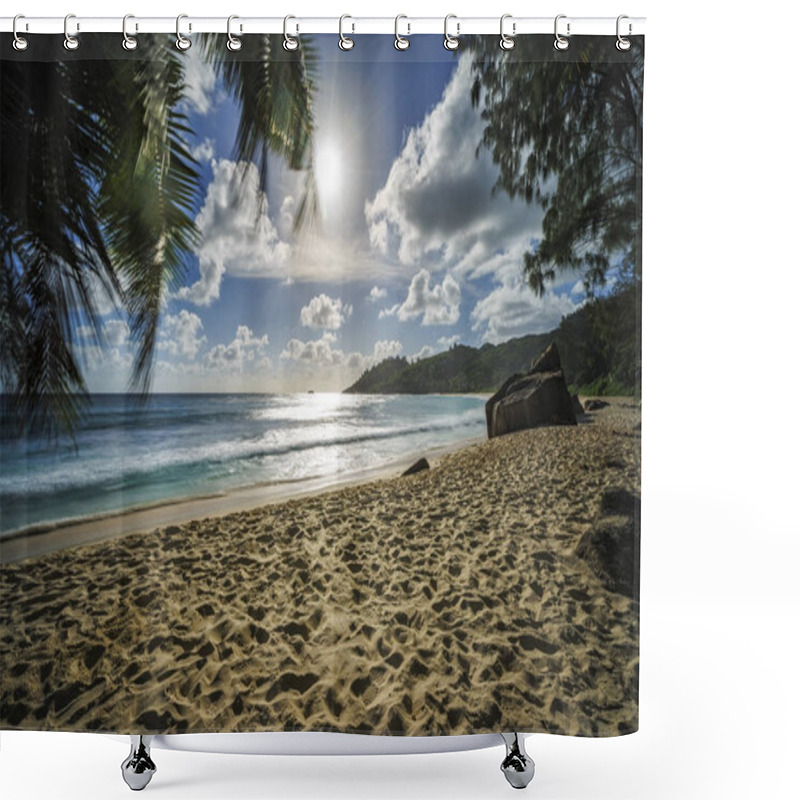 Personality  Beautiful Sunset,paradise Tropical Beach,granite Rocks, Seychelles Shower Curtains