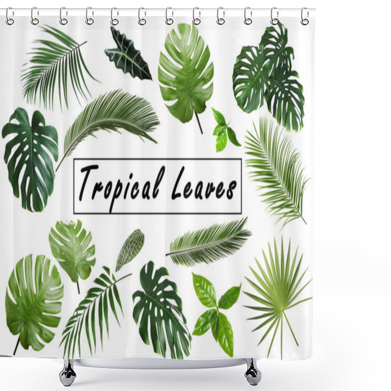 Personality  Set Of Different Tropical Leaves On White Background  Shower Curtains