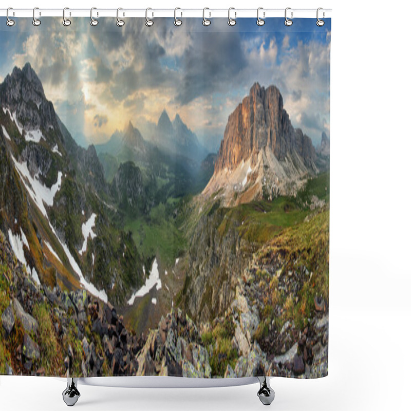 Personality  Dolomites From Mount Cernera To Formin - Panorama Shower Curtains