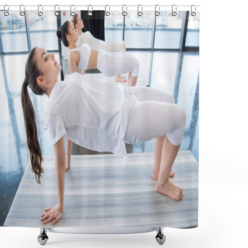 Personality  Girls Doing Half-wheel Pose Shower Curtains