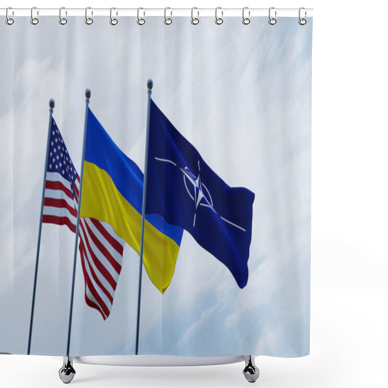 Personality  Flags NATO USA And Ukraine. 3D Work And 3D Illustration-2 Shower Curtains