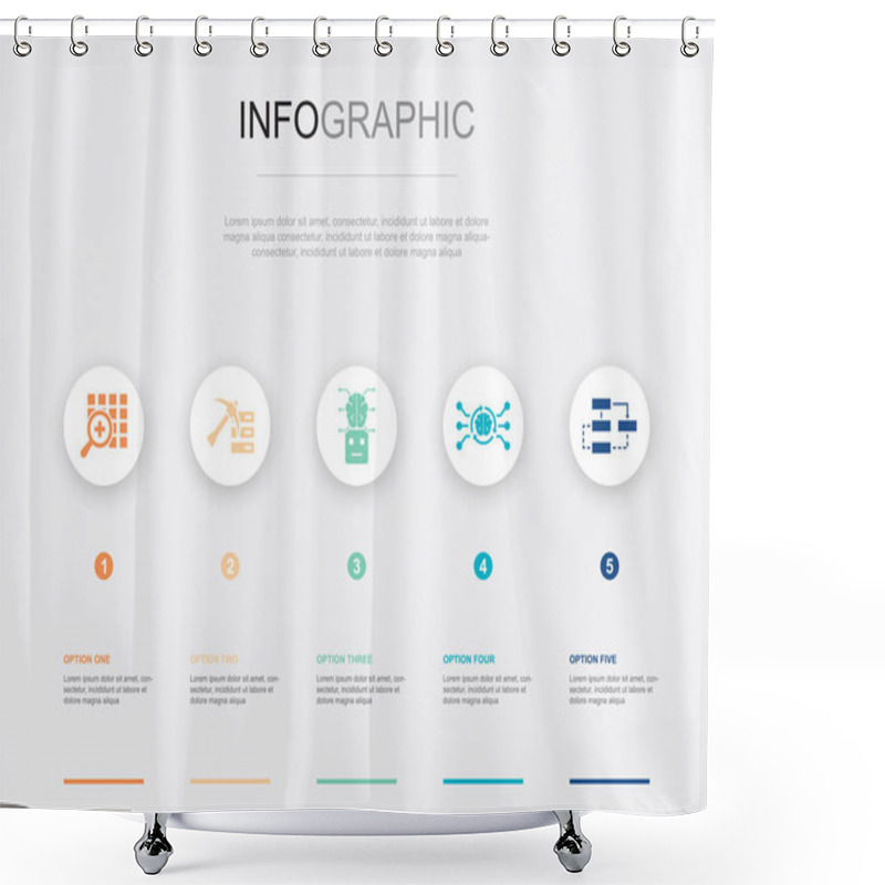 Personality  Big Data, Data Mining, AI Robot, Neural Network, AI Architecture Icons Infographic Design Template. Creative Concept With 5 Steps Shower Curtains