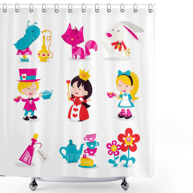 Personality  Whimsical Retro Alice In Wonderland Icons Shower Curtains