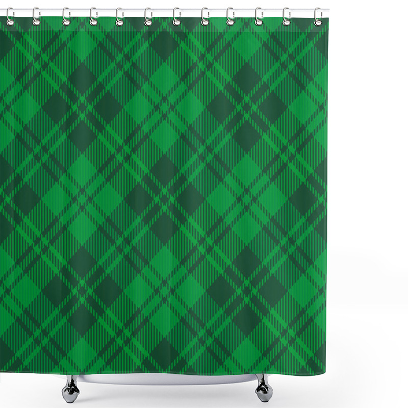 Personality  St. Patricks Day Dioganal Tartan Plaid. Scottish Pattern In Green And Dark Green Cage. Scottish Cage. Traditional Scottish Checkered Background. Seamless Fabric Texture. Vector Illustration Shower Curtains