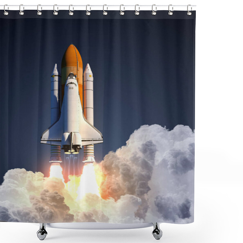 Personality  Space Shuttle Launch On Blue Background Shower Curtains