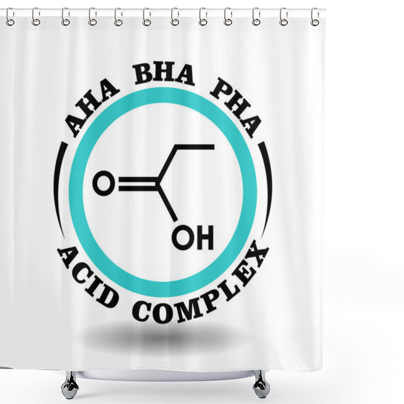 Personality  Circle Vector Icon AHA, BHA, PHA Complex Acid For Package Product Signs Contain Alpha, Beta, Poly Hydroxy Acids In Cleansing Cosmetics. Anti-acne Treatment Pictogram Logo For Exfoliant Scrub Symbol Shower Curtains